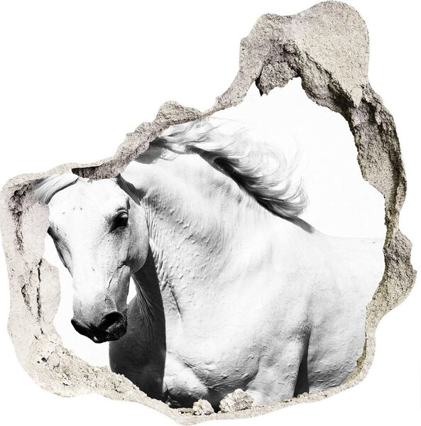 Autocolant de perete gaură 3D cal alb