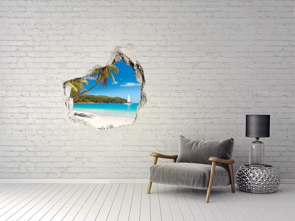 Autocolant de perete gaură 3D Plajă tropicală cu palmieri