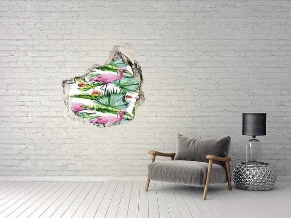Autocolant gaură 3D Oază paradisiac cu flamingi