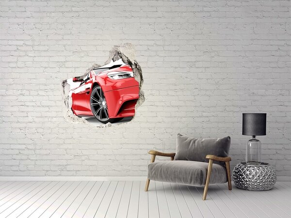 Autocolant autoadeziv gaură Mașină sport roșie în spatele găurii din perete