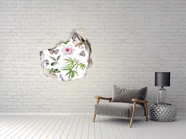 Autocolant 3D gaura cu priveliște Un paradis al florilor în spatele zidului