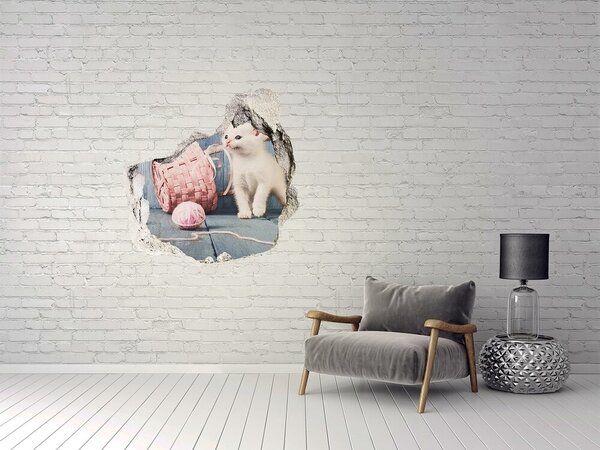 Autocolant de perete gaură 3D Pisică într-o gaură în perete