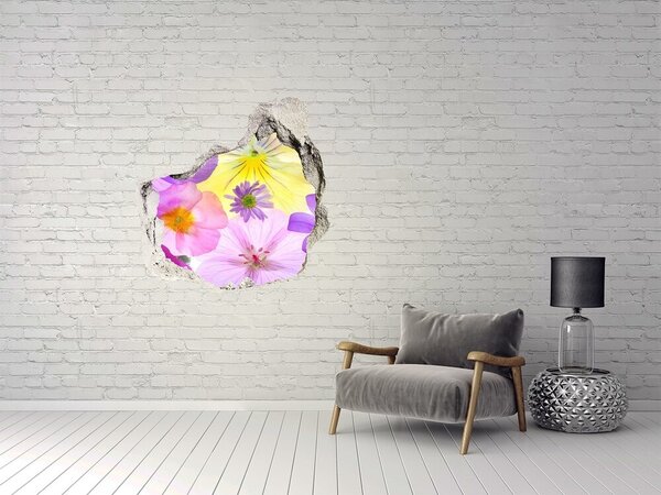 Autocolant 3D gaura cu priveliște Paradisul Florilor printr-o gaură în perete
