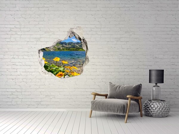 Autocolant gaură 3D Peisaj montan lângă lac