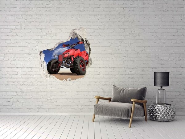 Autocolant gaură 3D Quad roșu într-un peisaj deșertic