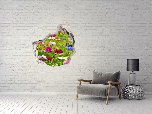 Autocolant gaură 3D Un paradis al florilor în spatele zidului