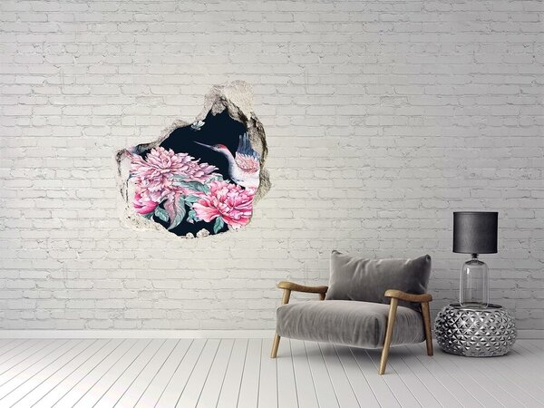 Fototapet 3D gaură în perete Scenă florală cu pasăre