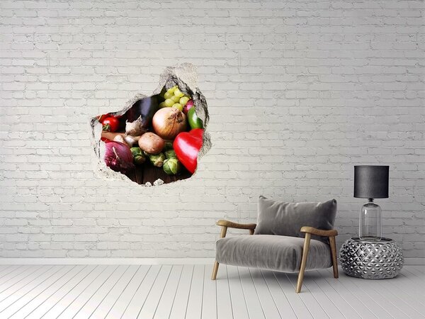Autocolant de perete gaură 3D Fructe și legume într-o gaură în perete