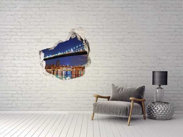 Fototapet un zid spart cu priveliște Podul Brooklyn noaptea