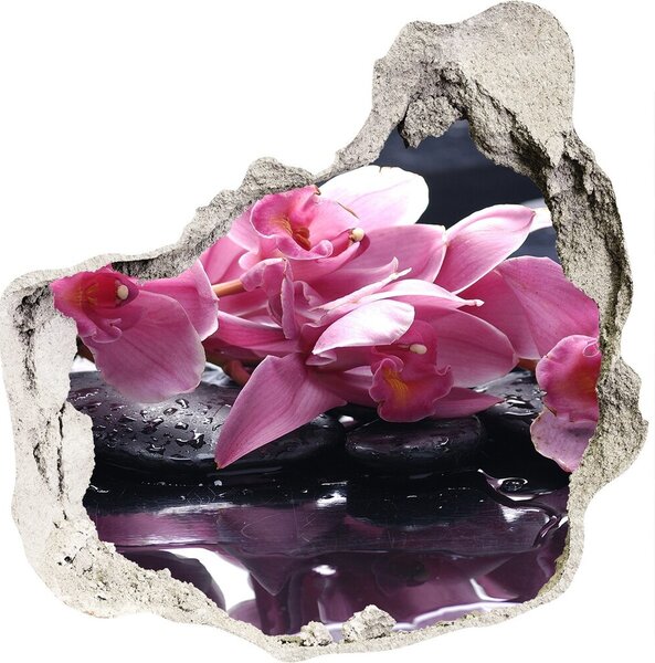Fototapet un zid spart cu priveliște orhidee roz