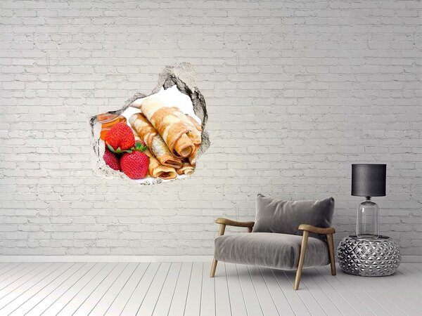 Autocolant de perete gaură 3D Clătite delicioase cu căpșuni