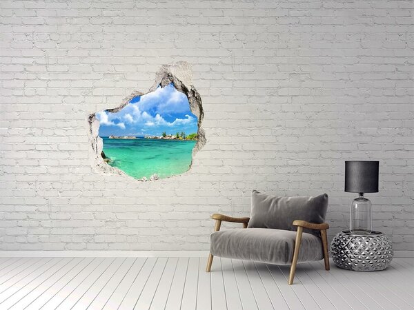 Fototapet 3D gaură în perete O plajă paradisiacă cu apă turcoaz