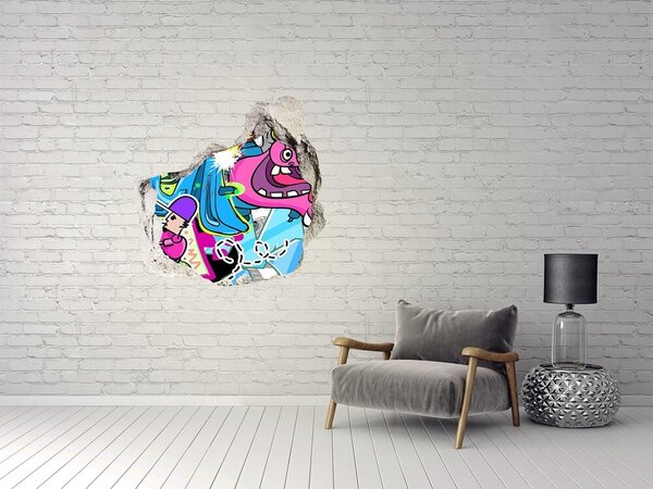 Autocolant gaură 3D O pictură murală colorată cu figuri și graffiti