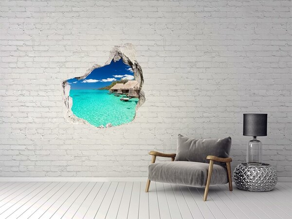 Fototapet un zid spart cu priveliște Laguna Paradisului printre bungalouri