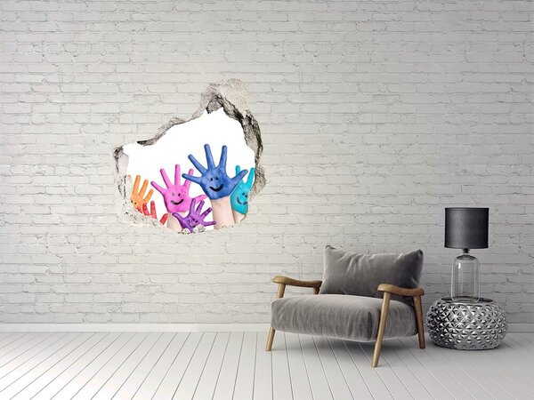 Autocolant gaură 3D Mâini vesele pe fundalul betonului