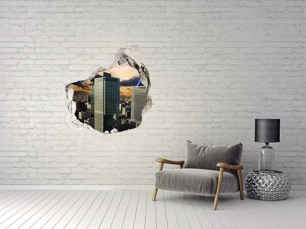 Fototapet 3D gaură în perete Vedere a orașului cu un cer furtunos