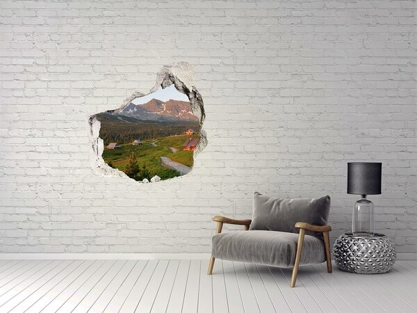 Autocolant 3D gaura cu priveliște Vale de munte cu cabane