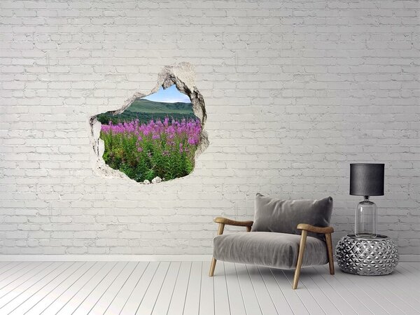 Fototapet 3D gaură în perete Peisaj floral în munți