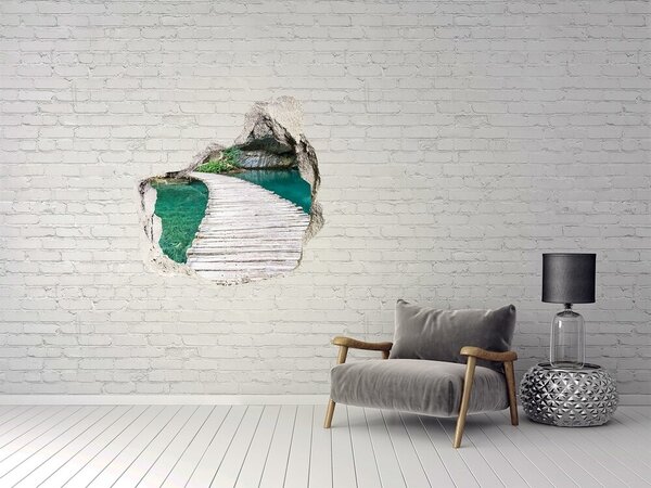 Fototapet 3D gaură în perete Pod misterios peste apa turcoaz