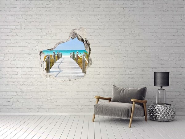 Autocolant gaură 3D Plajă tropicală cu un dig de lemn