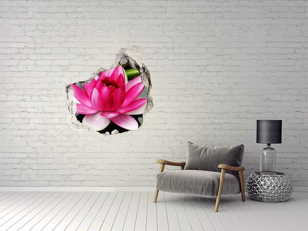 Autocolant un zid spart cu priveliște Floare de lotus într-o gaură din perete