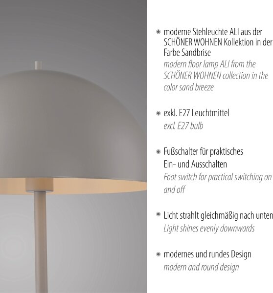 Schöner Wohnen 11727-39 - Lampă de podea ALI 1xE27/25W/230V gri