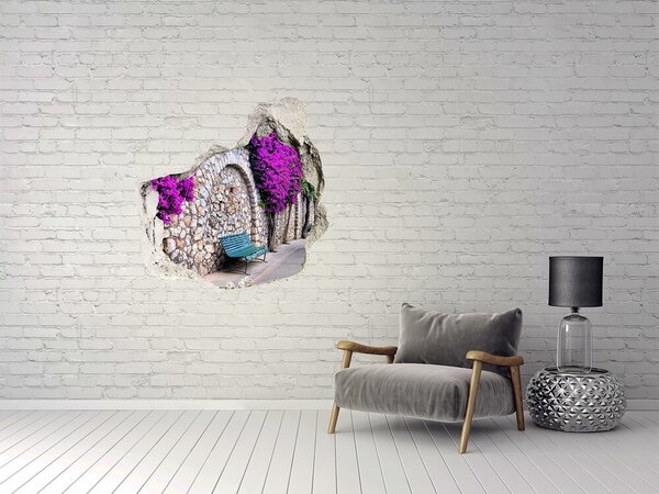 Autocolant de perete gaură 3D Aleea florilor în zidul de piatră