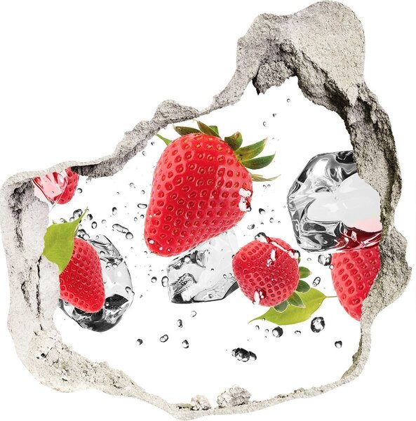 Autocolant de perete gaură 3D Căpșuni și apă