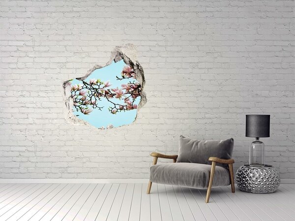 Fototapet 3D gaură în perete Magnolii de primăvară pe un cer albastru
