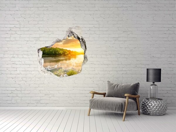 Autocolant gaură 3D Apus de soare peste râu