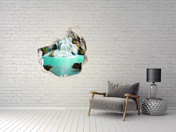 Autocolant de perete gaură 3D O cascadă într-un paradis tropical