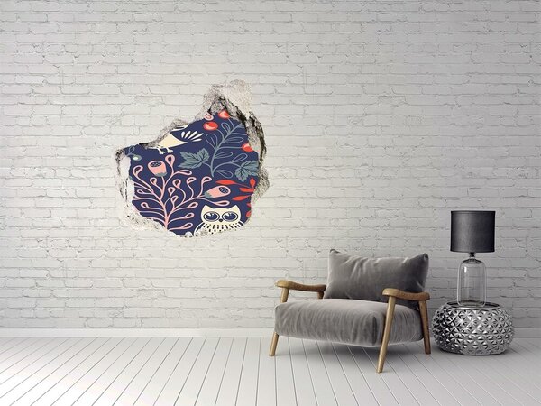 Autocolant 3D gaura cu priveliște Model floral cu bufnițe