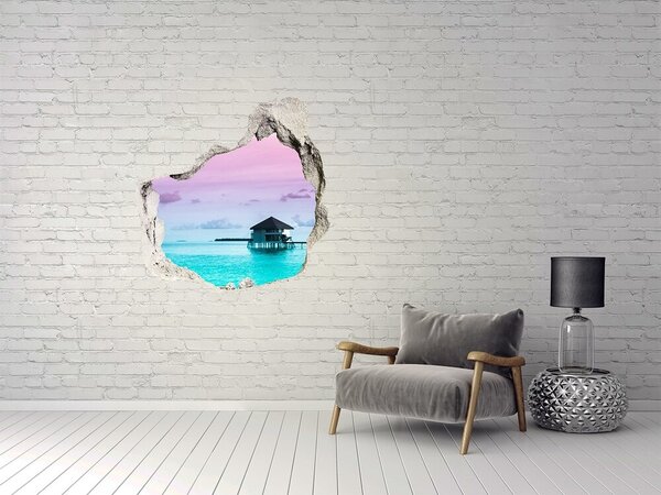 Autocolant gaură 3D O oază tropicală lângă apă