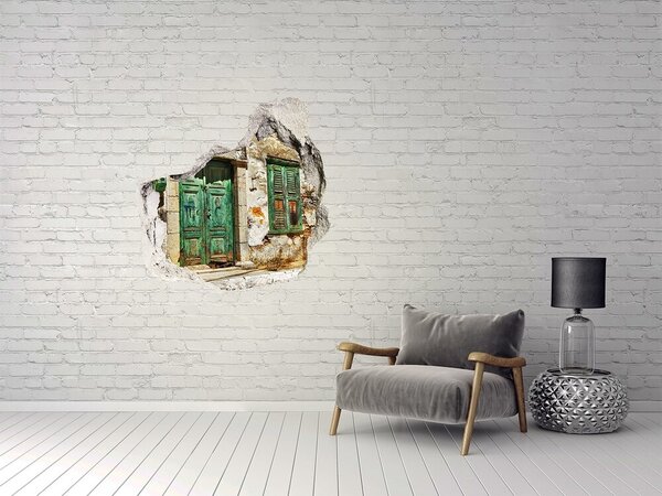 Autocolant de perete gaură 3D Ușă verde în ruine