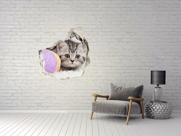 Fototapet 3D gaură în perete Pisicuța din spatele peretelui