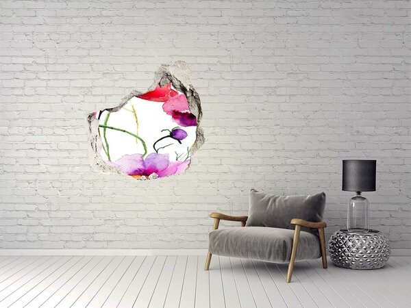 Fototapet 3D gaură în perete Peisaj floral printr-o gaură în perete