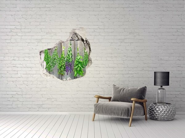Autocolant de perete gaură 3D Grădina de plante aromatice din spatele zidului