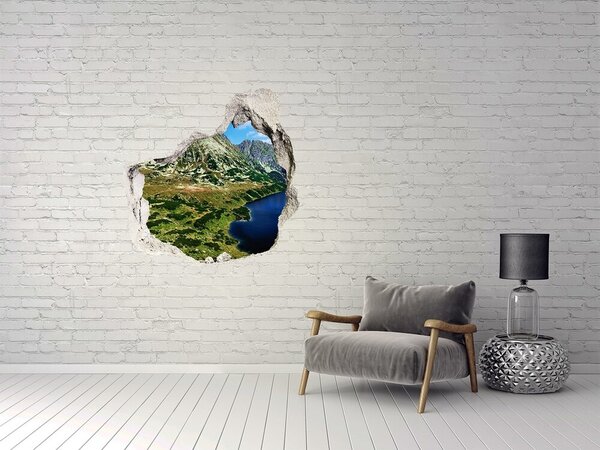 Fototapet 3D gaură în perete Peisaj montan cu un lac