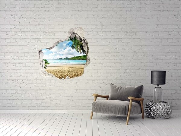 Autocolant gaură 3D Plajă tropicală cu palmieri