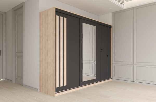 Dulap dressing Paris 3 usi cu oglinda, 200 cm, Sonoma/Gri