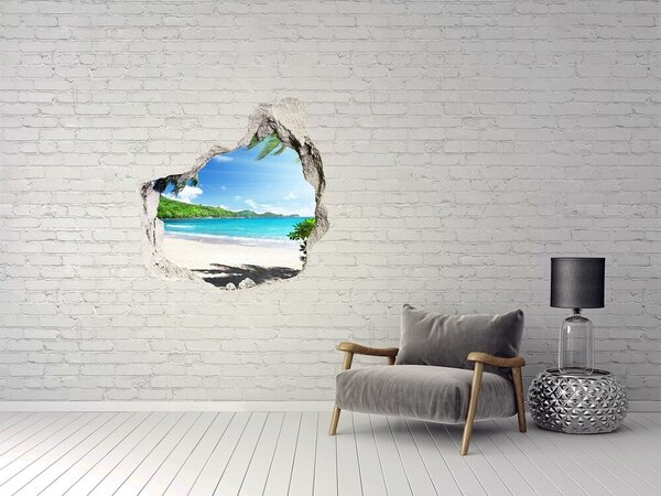 Autocolant gaură 3D Plaja Caraibeană printr-o gaură în perete
