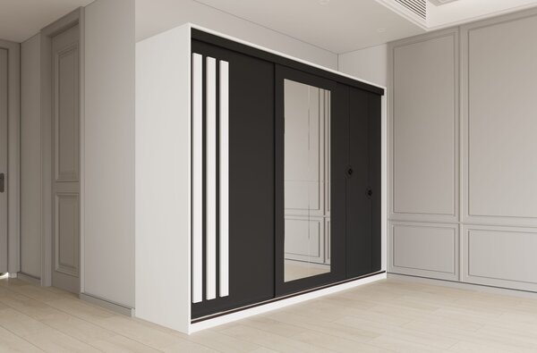 Dulap dressing Paris 3 usi cu oglinda, 200 cm, Alb/Gri