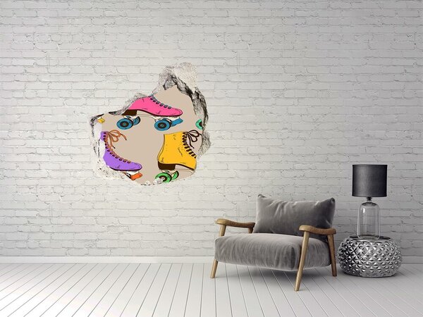 Autocolant gaură 3D Patine cu role colorate într-o gaură din perete