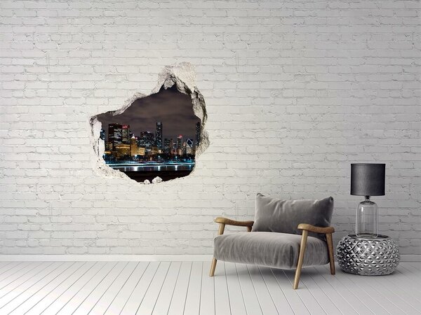 Autocolant de perete gaură 3D Panoramă nocturnă a orașului