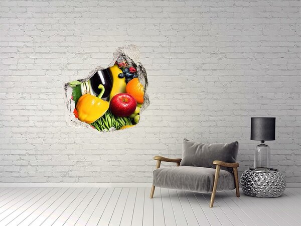 Fototapet 3D gaură în perete Fructe și legume într-o gaură în perete