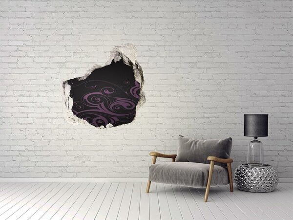 Fototapet 3D gaură în perete Modele violet pe fundal negru