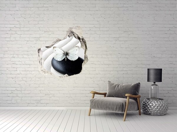 Autocolant 3D gaura cu priveliște Un fluture pe o piatră într-un decor Zen