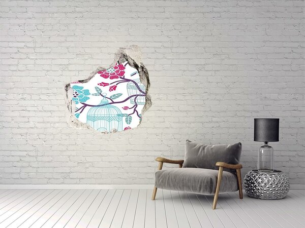 Fototapet 3D gaură în perete Motiv floral cu colivii pentru păsări
