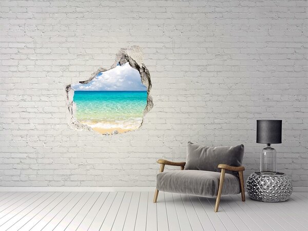 Autocolant 3D gaura cu priveliște Plaja Caraibeană printr-o gaură în perete
