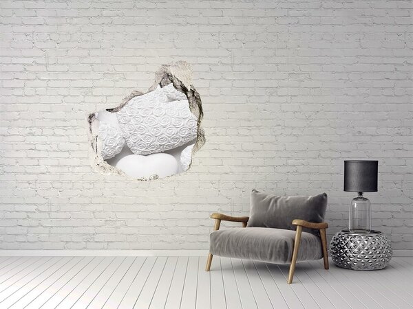 Autocolant 3D gaura cu priveliște Trandafiri albi într-o gaură în perete
